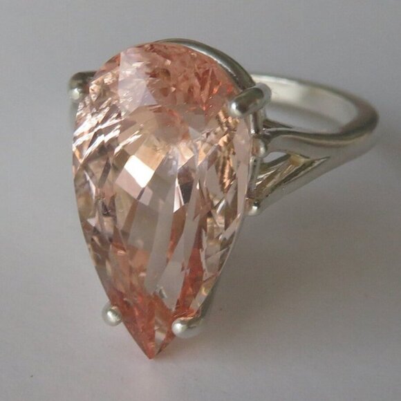 Rare Large Natural Salmon Pear Morganite Cocktail Ring In Sterling Silver 7.70ct - Picture 3 of 12